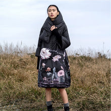 Load image into Gallery viewer, 2019 winter new Jackets Women 90% White Duck Down Print colourful Parkas with Hooded Coats Long Down Warm