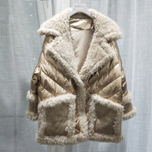 Load image into Gallery viewer, 100% real wool coat winter women 90% white duck down jacket Solid turn-down collar new arrival 2019 thick warm outerwear
